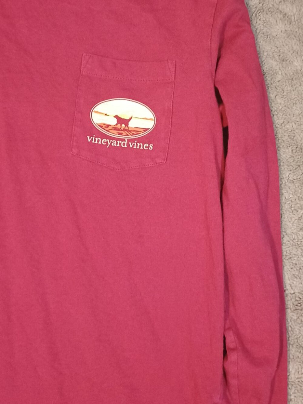 Vineyard Vines/Pocket Tee/Womens XS/Red/Dog Beach Sunset Graphic Coastal Shirt - Picture 6 of 8